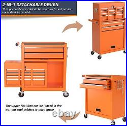 8-Drawer Rolling Tool Chest Tool Box with Wheels 2-in-1 Detachable Storage Cabinet