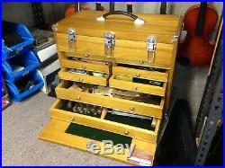 8 Drawer Wood Tool Chest Walnut Stain Fine Auto Shop Project Storage Box Felt 