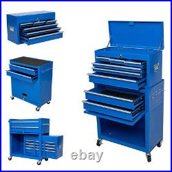 8 Drawers Rolling Tool Chest 2 in 1 Portable Cabinet Lockable Steel Storage Box