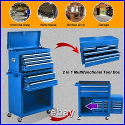 8 Drawers Rolling Tool Chest 2 in 1 Portable Cabinet Lockable Steel Storage Box