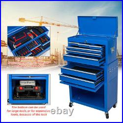 8 Drawers Rolling Tool Chest 2 in 1 Portable Cabinet Lockable Steel Storage Box