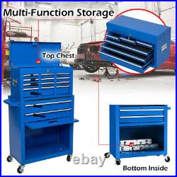 8 Drawers Rolling Tool Chest 2 in 1 Portable Cabinet Lockable Steel Storage Box