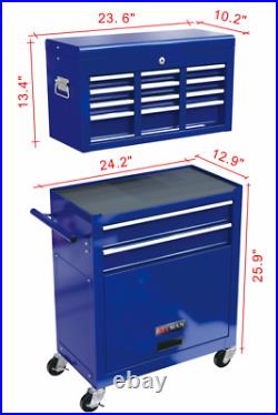 8 Drawers Rolling Tool Chest Cabinet with Locking Detachable Organizer Tool Box