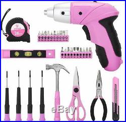 98 PCS Tool Set General Household Hand Tool Kit Pink with Plastic Toolbox