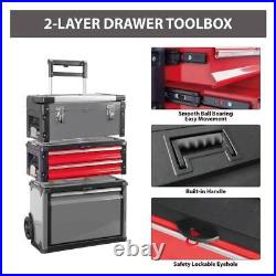 Big Red Portable Tool Box 31.5H Lockable Tool Box Aluminum with Drawer+Latch Red