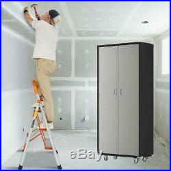 Black Garage Metal Rolling Tall Storage Cabinet Shelving Stainless Steel Doors