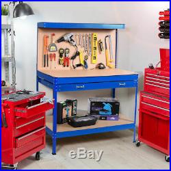 Blue Work Bench Tool Storage Steel Tool Workshop Table With Drawer and Peg Board