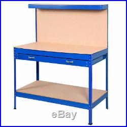Blue Work Bench Tool Storage Steel Tool Workshop Table With Drawer and Peg Board