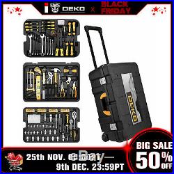 DEKO 258 Piece Tool Kit Socket Wrench Hand Tool Set with Rolling Tool Box