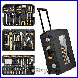 DEKO 258 Piece Tool Kit Socket Wrench Hand Tool Set with Rolling Tool Box