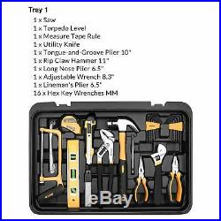 DEKO 258 Piece Tool Kit Socket Wrench Hand Tool Set with Rolling Tool Box