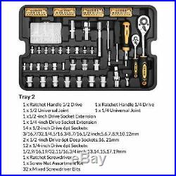 DEKO 258 Piece Tool Kit Socket Wrench Hand Tool Set with Rolling Tool Box