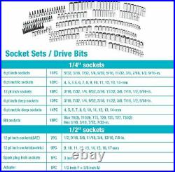 DURATECH 497PC Mechanics Tool Set Include SAE/Metric Sockets with3 Drawer Tool Box