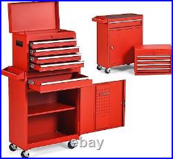 Detachable 5 Drawer Tool Chest withBottom Cabinet&Adjustable Shelf for Garage(Red)