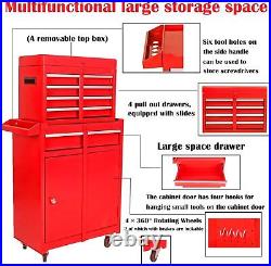 Detachable 5 Drawer Tool Chest withBottom Cabinet&Adjustable Shelf for Garage(Red)