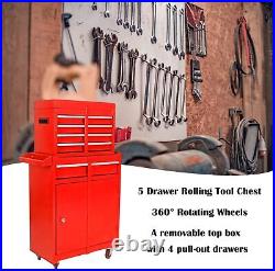 Detachable 5 Drawer Tool Chest withBottom Cabinet&Adjustable Shelf for Garage(Red)