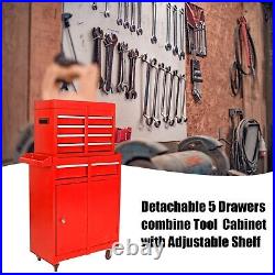 Detachable 5 Drawer Tool Chest withBottom Cabinet&Adjustable Shelf for Garage(Red)