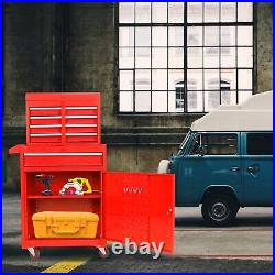 Detachable 5 Drawer Tool Chest withBottom Cabinet&Adjustable Shelf for Garage(Red)