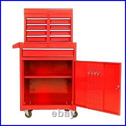 Detachable 5 Drawer Tool Chest withBottom Cabinet&Adjustable Shelf for Garage(Red)