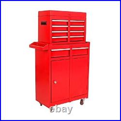 Detachable 5 Drawer Tool Chest withBottom Cabinet&Adjustable Shelf for Garage(Red)