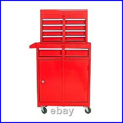 Detachable 5 Drawer Tool Chest withBottom Cabinet&Adjustable Shelf for Garage(Red)