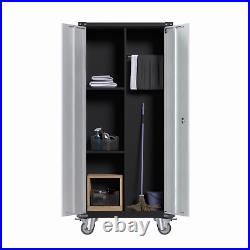 Double Colored Rolling Metal Storage Large Space Cabinet With Adjustable Shelves