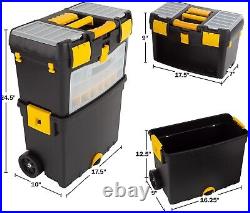 Durable Rolling Tool Box with Wheels & Comfort Handle 24 Compartment Organizer