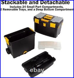 Durable Rolling Tool Box with Wheels & Comfort Handle 24 Compartment Organizer