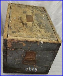 Early 1900's Wooden Tool Box Plattsburgh New York with Owner's Name 21x13x13