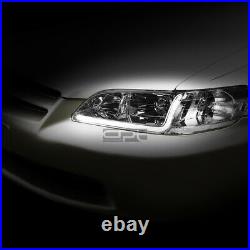 For 1998-2002 Honda Accord LED DRL Tube Chrome Clear Side Headlights+Tool Box