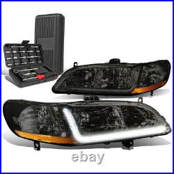 For 1998-2002 Honda Accord LED DRL Tube Smoked Amber Side Headlights+Tool Box