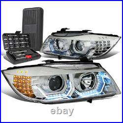 For 2009-2012 BMW 3-Series E90 3D LED Halo Projector Headlight+Tool Box Chrome