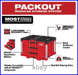 Free Ship Milwaukee PACKOUT 22 in. Modular 3-Drawer Tool Box with Metal Reinforc