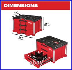 Free Ship Milwaukee PACKOUT 22 in. Modular 3-Drawer Tool Box with Metal Reinforc