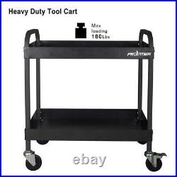 Frontier Utility Tool Cart Heavy-Duty Rolling Black Powder Coated Frame 2-Tray