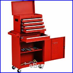 Functional Tool Chest & Cabinet with 5 Drawers Rolling Garage Tool Organizer Red
