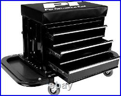 Garage Roller Seats Creeper Seat with 3 Drawer Tool Storage Box and Trays, Black