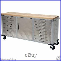 Garage Rolling Metal Steel Tool Box Storage Cabinet Wooden Workbench 12 Drawers