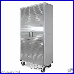 Garage Tall Steel Rolling Tool Storage Cabinet Shelving Stainless Steel Doors