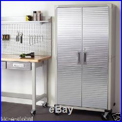 Garage Tall Steel Rolling Tool Storage Cabinet Shelving Stainless Steel Doors