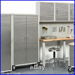 Garage Tall Steel Rolling Tool Storage Cabinet Shelving Stainless Steel Doors