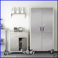 Garage Tall Steel Rolling Tool Storage Cabinet Shelving Stainless Steel Doors