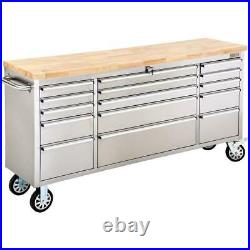 Grizzly T27880 72 Inch 15 Drawer Stainless Steel Industrial Cabinet Wood Top