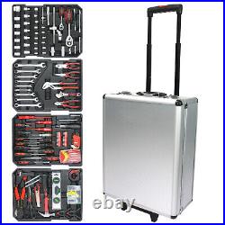 Hand Tool Box with4 Layers of Toolset Wheels Trolley Case Hand Tool Set-White