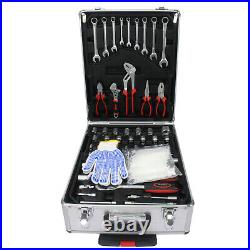 Hand Tool Box with4 Layers of Toolset Wheels Trolley Case Hand Tool Set-White