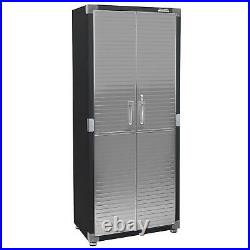Heavy Duty 2-Door Medium Garage Cabinet Lockable Stainless Steel 4 Shelves