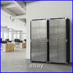 Heavy Duty 2-Door Medium Garage Cabinet Lockable Stainless Steel 4 Shelves