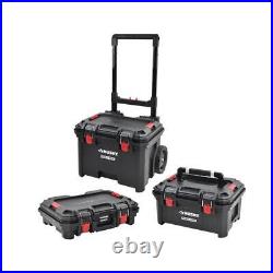 Husky 3-in-1 Portable Tool Boxes 22 With Tray Lockable and Rolling Plastic Black
