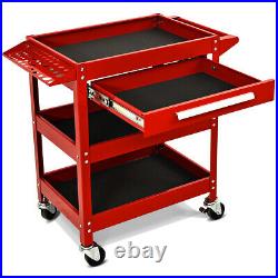 IRONMAX Three Tray Tool Cart Organizer Rolling utility Decker withDrawer Red