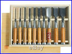 Japanese Hattori Carpenters Chisels 10pc Set in Wooden Box DT710016 FREE STONE